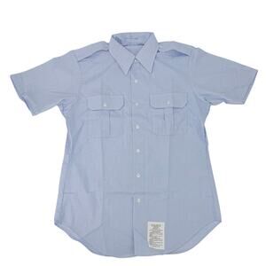 Vintage Military Uniform Shirt Mens 16 Blue Short Sleeve Poly Cotton USA